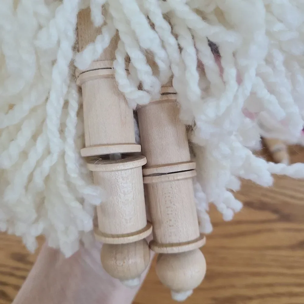 Vintage Five Yarn Mop Dolls Thimble Wood Bead Satin Ribbon Tulle Accent Handmade